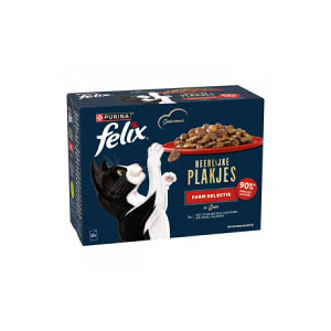 Felix Kattenvoer Nat Pouch Heerlijke Plakjes Farm Selectie in Gelei