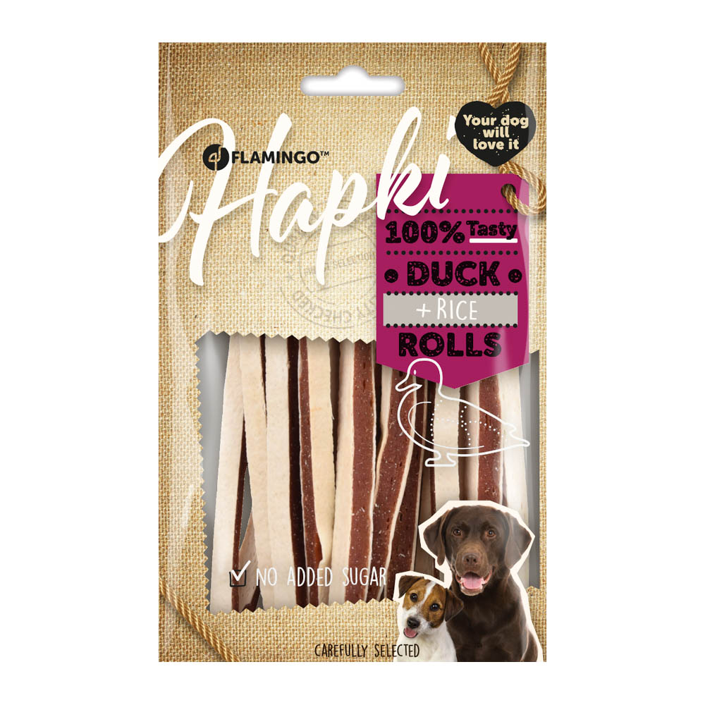 Flamingo Hondensnack Hapki Strips Met Eend En Vis 85gr