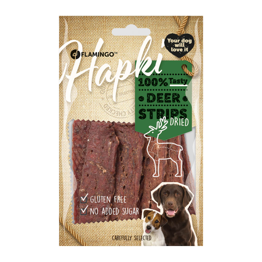 Flamingo Hondensnack Hapki Strips Met Hert 85gr